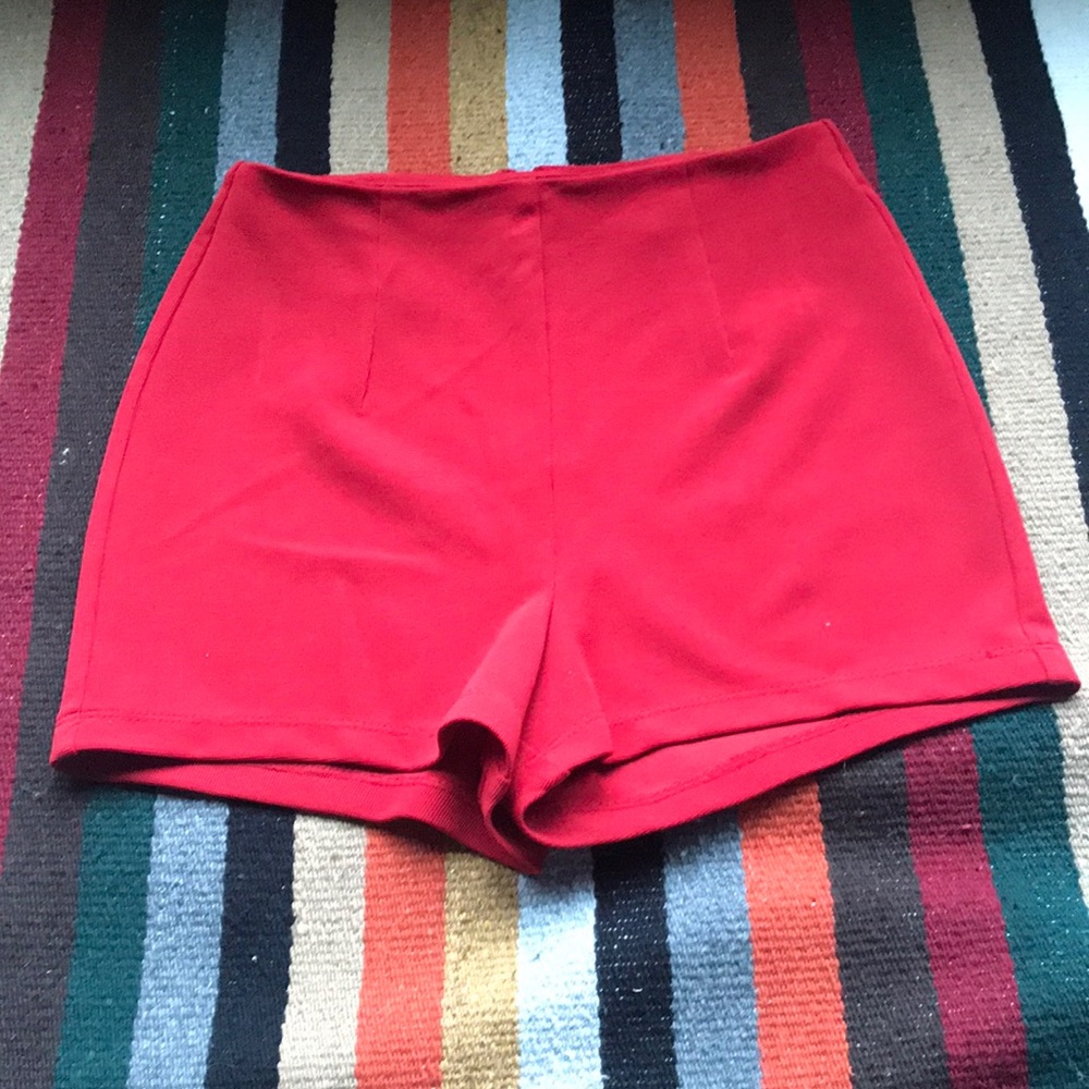 Deep Scarlett Red High Waisted Hot Shorts